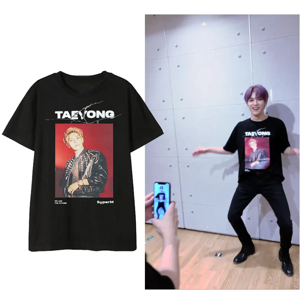 Kpop SuperM BAEKHYUN MARK TAEMIN альбом рубашки хип-хоп Повседневная Свободная одежда футболка Топы с короткими рукавами футболки DX1220