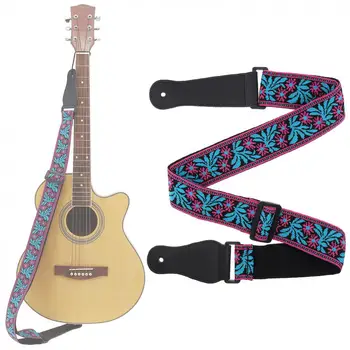 

Jacquard Weave Double Fabric Guitar Strap Flowers Pattern Genuine Leather Ends with for Acoustic Electric Guitar Bass