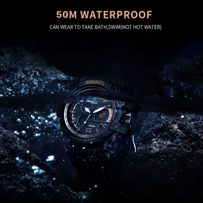 Черный SMAEL Mannen Horloges Witte спортивный СВЕТОДИОДНЫЙ Цифровой 50 м водонепроницаемый повседневный S Shock Mannelijke Klok 1509 relogios masculino horlo Man - Цвет: Черный