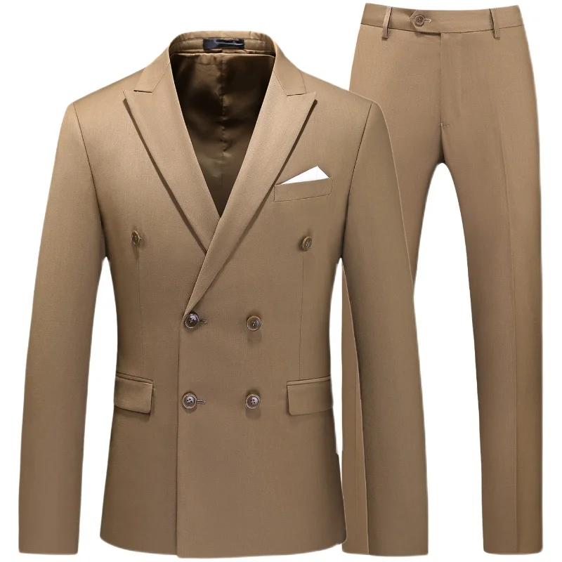 Tuxedo Suit Jacket Clothing Business-Work Wedding Korean Double-Breasted Pant Formal-Sets