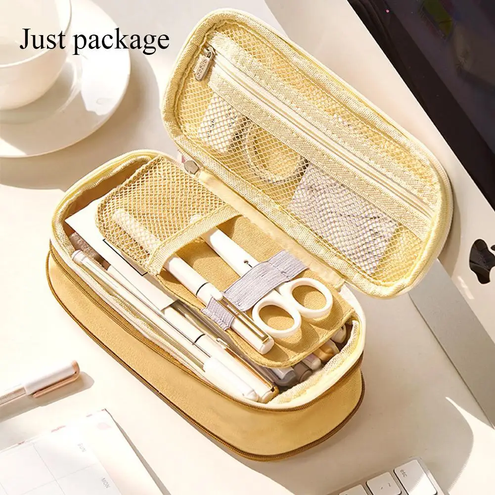 

Kawaii Pencil Case Double Layer Large Capacity Pencil Box Macaron Color Canvas Stretch Cute Pencilcase Kids School Stationery