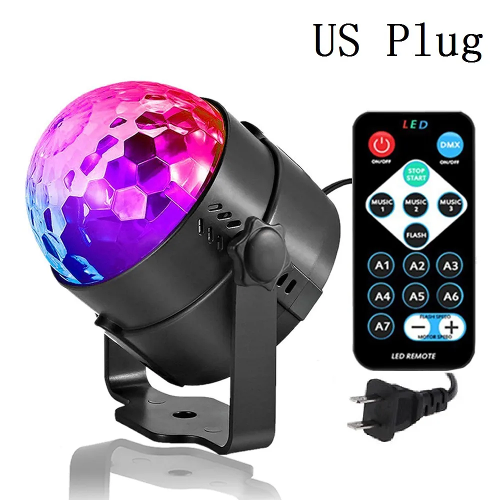 US Plug Светодиодный диско-светильник, сценический светильник, автоматическая звуковая активация, вращающийся пульт дистанционного управления, диско-лампа, лазерный проектор, бальный светильник - Цвет: US Plug