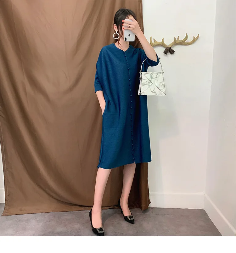 Miyake Плиссированное Платье Новые Осенние однобортные Длинные платья