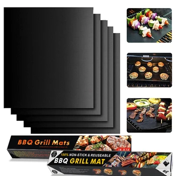 

Arsmundi 2pcs BBQ Grill Non-stick Mat Baking Mat Kitchen Tools Teflon Cooking Grilling Sheet Heat Resistance Easily Cleaned