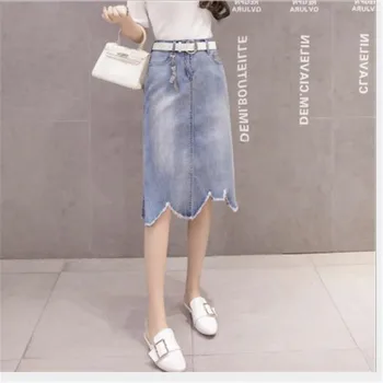 

High Waist Denim Skirt Women Spring Summer 2020 Fashion Knee-Length A-Line Jeans Skirt Femme Streetwear Irregular Mujer M373