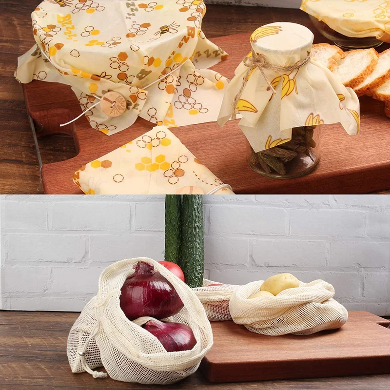 Многоразовая упаковка из пчелиного воска для хранения пищевых продуктов, многоразовая производственная сумка, 8 упаковок, Экологичная устойчивая сэндвич-упаковка, нулевое покрытие для пищевых продуктов