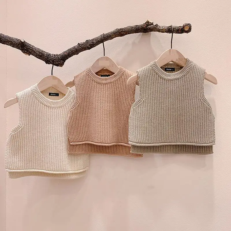 Description Picture 5 of itemNew Toddler Baby Boys And Girls Solid Sleeveless Knit Pullover Vest Sweater Fashion Newborn Baby Knitted Waistcoat Tops
