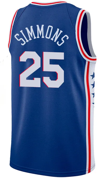25 Бен Симмонс Джерси 20 Markelle Fultz 21 Joel Embiid 3 Allen Iverson 17 J.J. Баскетбольные майки Redick города - Цвет: 2018 new
