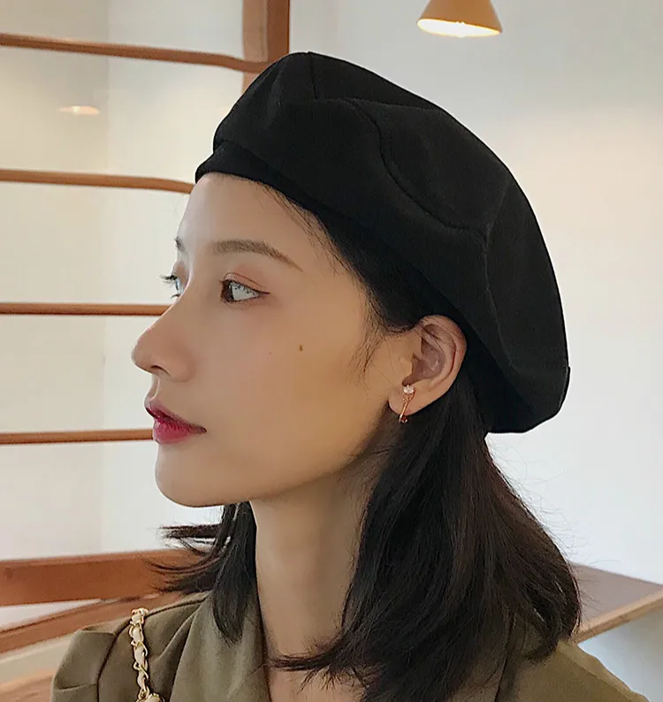 

Girl Solid Color Beret French Artist Warm Wool Winter Beanie Hat Retro Vintage Plain Beret Solid Color Elegant Ladies Winter Hat