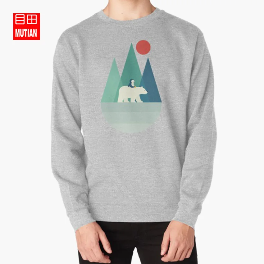 grey-sweatshirt Медведь вы толстовки Медведь Полярный медведь Пингвин милый Горный пейзаж прекрасный солнце счастливой улыбкой - Цвет: grey-sweatshirt