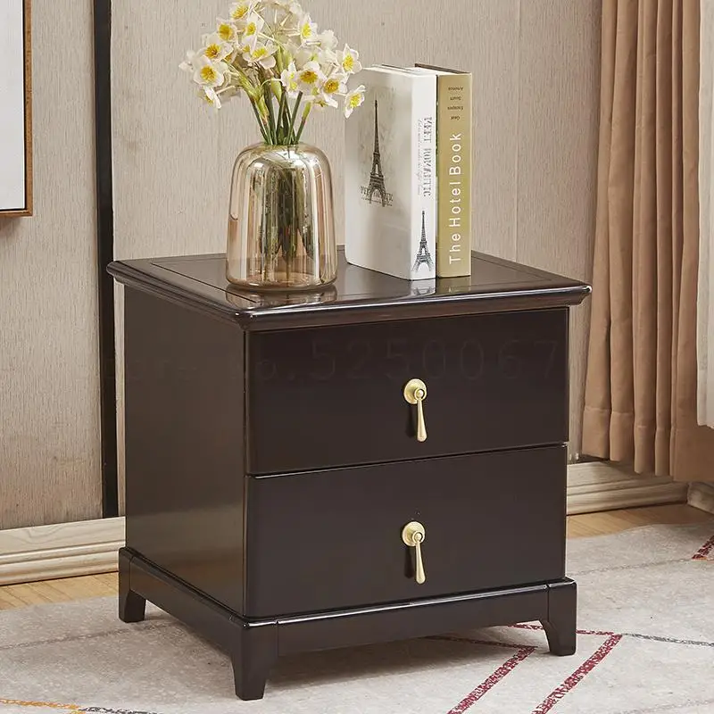 New Chinese bedside table solid wood Zen simple bedroom locker rubber full of Nordic cabinet |