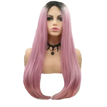 

Sylvia Synthetic Lace Front Wigs Pink Ombre Wig Long Natural Straight Heat Resistant Fiber for Women Natural Looking Cosplay Wig