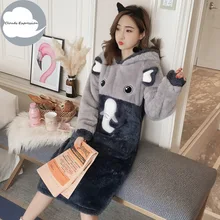 Зимние фланелевые халаты женские Мультяшные теплые ночные рубашки милые женское банное полотенце на липучке пижамы купальный халат Мода