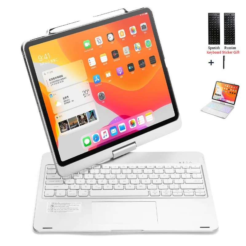 Вращающаяся клавиатура Fundas для iPad 12 9 дюймов 2020/2018 сенсорная панель с подсветкой