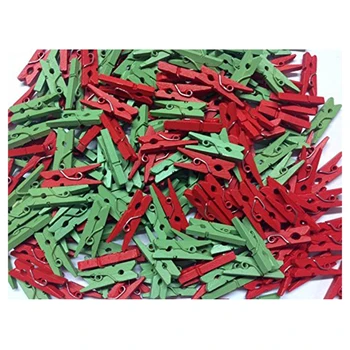 

Pack of 100 - 35mm Mini Wooden Craft Pegs - Red & Green