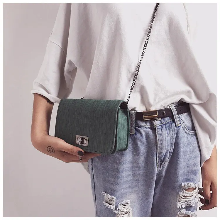 

2017 Autumn New Style One-Shoulder Square Sling Bag Linen Finish Turnlock Bag Korean-style Fashion WOMEN'S Bag Shoulder Cross-bo