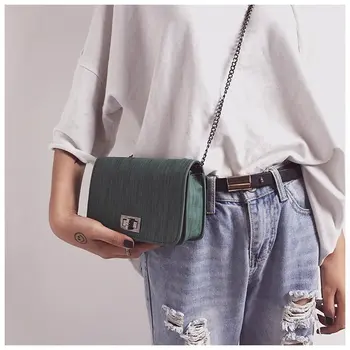 

2020 Autumn New Style One-Shoulder Square Sling Bag Linen Finish Turnlock Bag Korean-style Fashion WOMEN'S Bag Shoulder