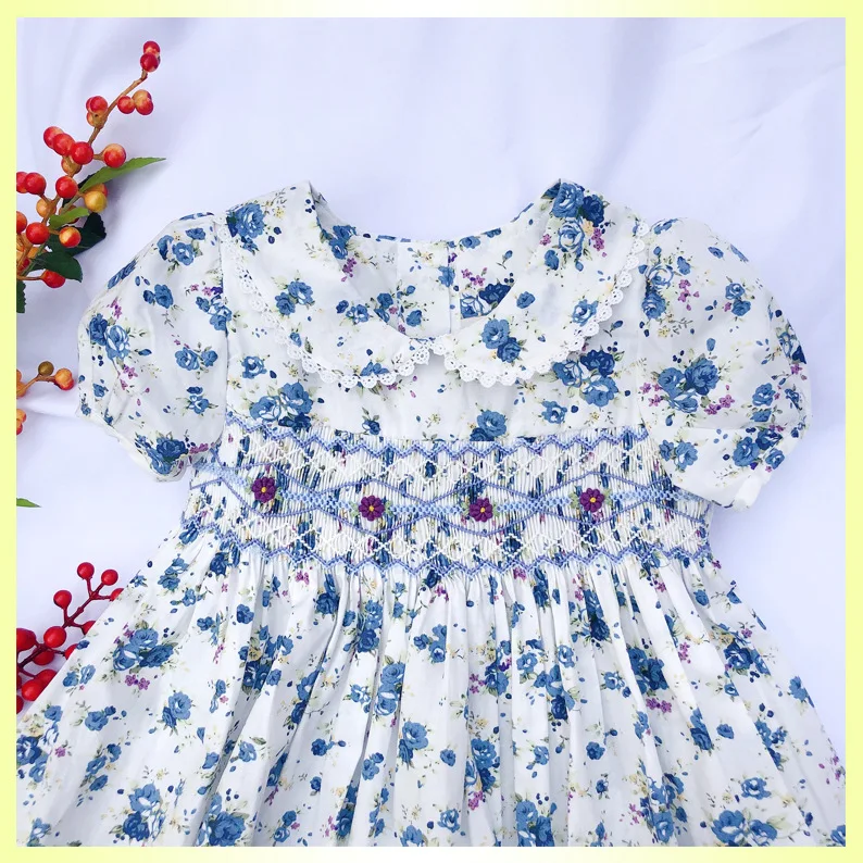 2020 kids Girls Princess Bow Smocked Dresses For 3 4 5 6 7 Years Girl Children Short Sleeved Flower Print School Dress Baby | Детская
