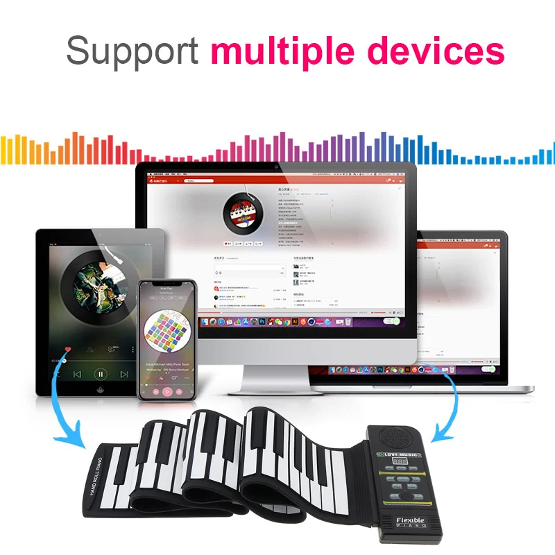 KONIX PN88S 88 клавиш 128 тонов 100 ритмов электронный гибкий рояль USB и MIDI порт с динамиком