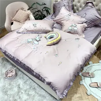 

Unicorn Bedding Pink Purple Duvet cover Fitted Bed sheet for Girls Gifts 4/7Pieces Queen King size Bedding Set Ultra Soft Silky