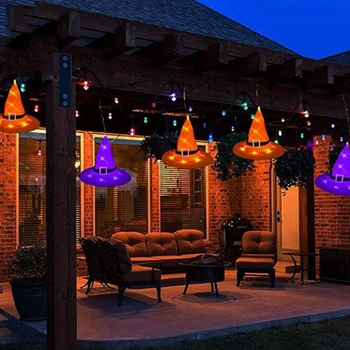 

6/10pcs/set Witch Hat String Light Halloween Decoration Light String Outdoor Tree House Garden Decor Halloween Hat Hanging Decor