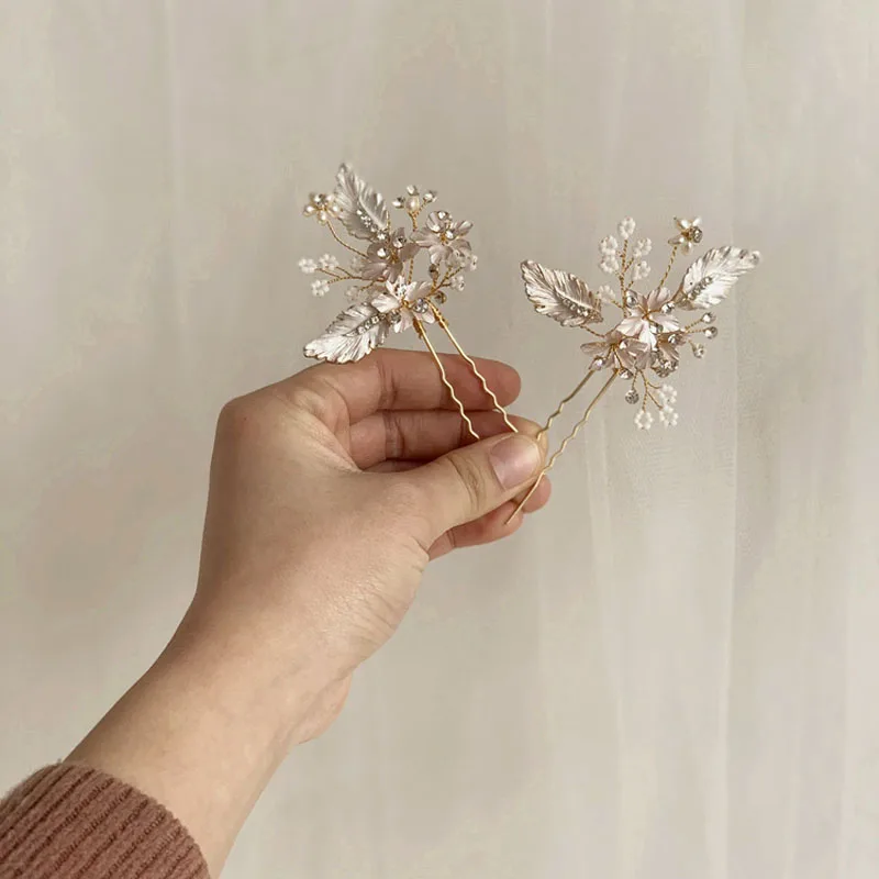 Floralbride Handmade Alloy Flower Freshwater Pearls Bridal Hair Pin Wedding Hair Sticker Women Jewelry Hair Accessories