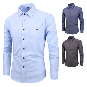 

Men's Long Sleeve Shirt Cotton Youth Cloth Slim Casual Imitation Denim Shirt Jacket Fashion Men S18