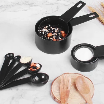 

10pcs/set Black Color Plastic Measuring Cups and Measuring Spoon Scoop Handle Kitchen Measuring Tool for DIY food