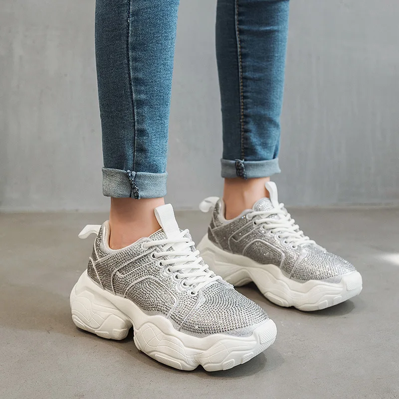 Стразы обувь женские кроссовки на платформе zapatillas mujer кристаллы Дамская
