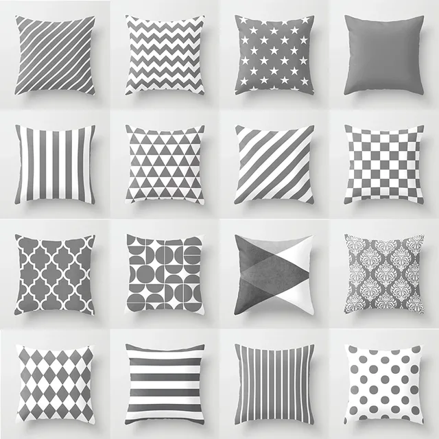 NEW Modern Nodic Style Geometric Gray Pillows Case Hot Polyester Grey Plaids Stripe Cushion Covers Decorative Sofa Throw Pillows Coussins Cocooning.net