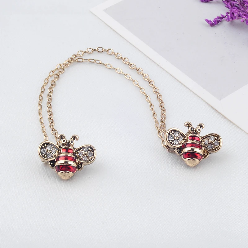 

Fashion Women Jewelry Wholesale Three-color Vintage Enamel Crystal Insect Bees Collar Button Brooches Layered Chains Accessory