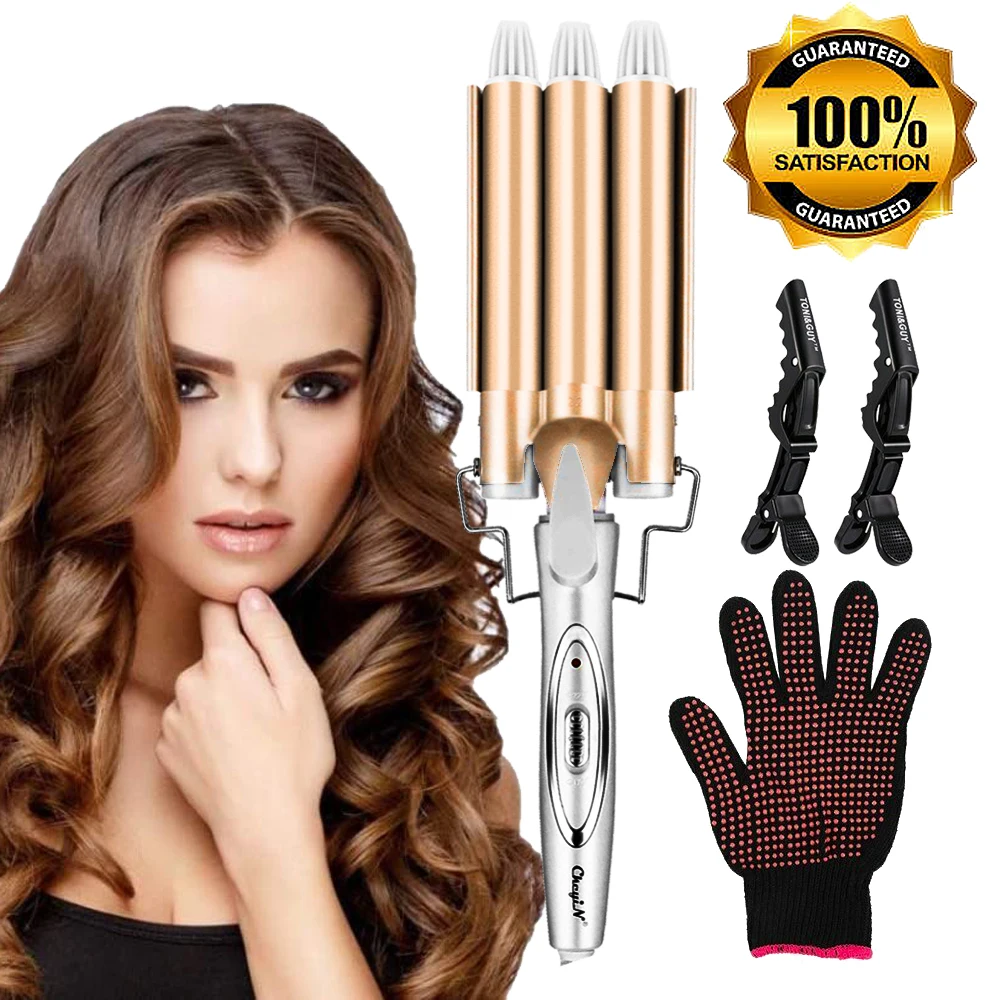 Professional Wand 25mm Hair Waver Crimper Styling Tools Three Pipe