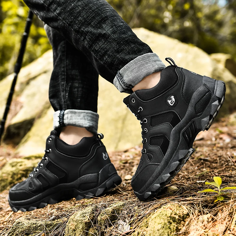 Large Size Outdoor Ankle Boots Men Snow Boots Fashion Lace Up Casual Sneakers Leather Winter Cowboy Footwear Hiking Shoes Spring