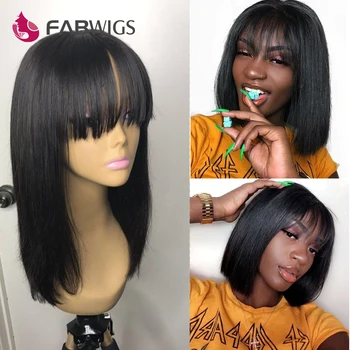 Fabwigs Bang Transparent Lace Wig BOB 13x6 Lace Front Wigs with Bangs Short Human Hair Wigs Pre Plucked Skin Melt Lace Front Wig 1