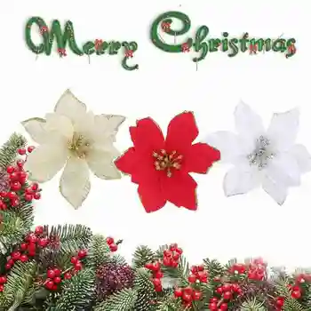 

1Pcs Glitter Poinsettia Flower Christmas Wreath Tree Decorations Xmas New Year Gift Party Wedding Flower Scrapbook Garlands