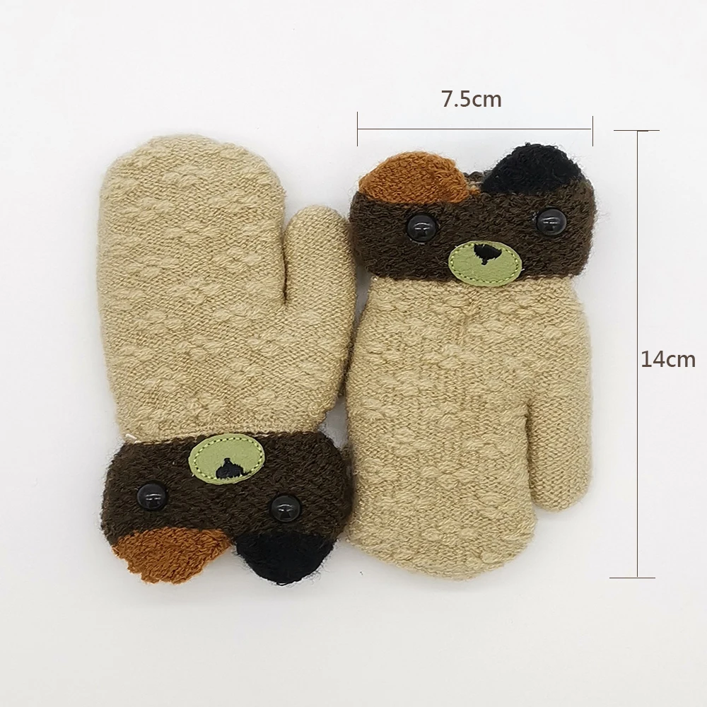 new products listed winter mittens for children cute little bear wool ball knitting plush inside