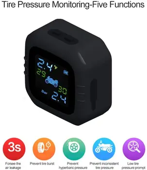 

Motorcycle Tire Pressure Monitoring System TPMS Tyre With 2 External Sensor Temperature Waterproof Wireless LCD Display