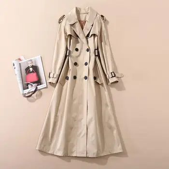 

European and American women's wear 2020 autumn new style Long sleeves and double breasted fashion Khaki trench coat