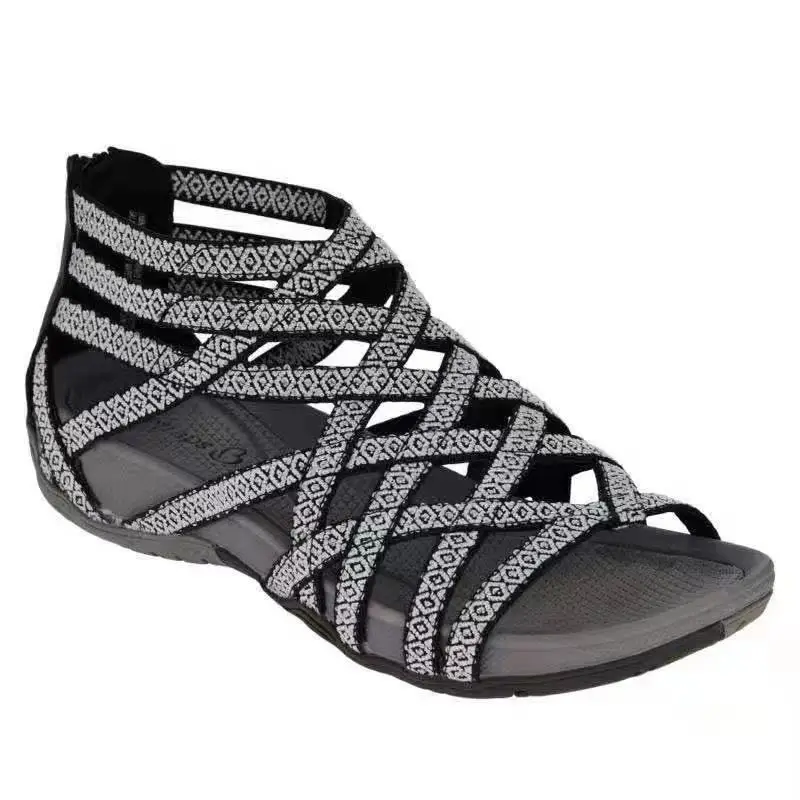 2021 Spring and Summer Plus Size Ladies Sandals Breathable Adult Sports Black Fish Mouth Viscose Shoes Roman Women's  Peep Toe
