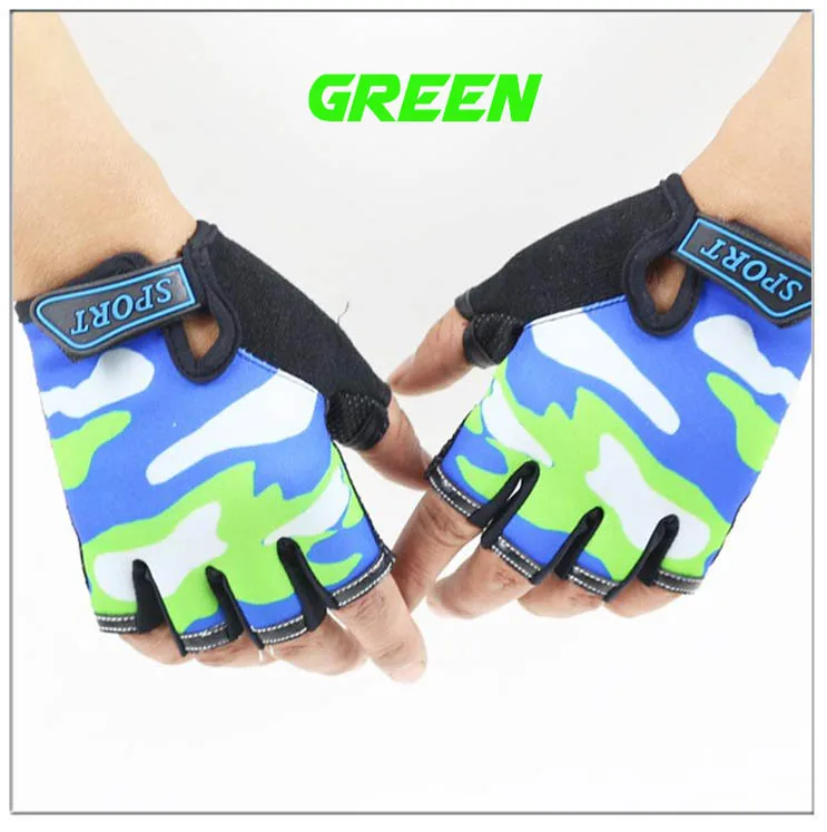 Green Детские перчатки для спорта на открытом воздухе Luvas для От 4 до 12 лет Luvas для мальчиков и девочек с полупальцевым рисунком неба митенки без пальцев - Цвет: Green