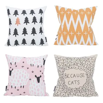 

ins wind geometric small tree kitten lamb cushion canvas print pillow core Nordic minimalist style