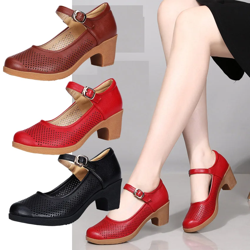 Eagsity Mary Jane Shoes Women Square Heel Pumps Buckle Strap Soft Sole