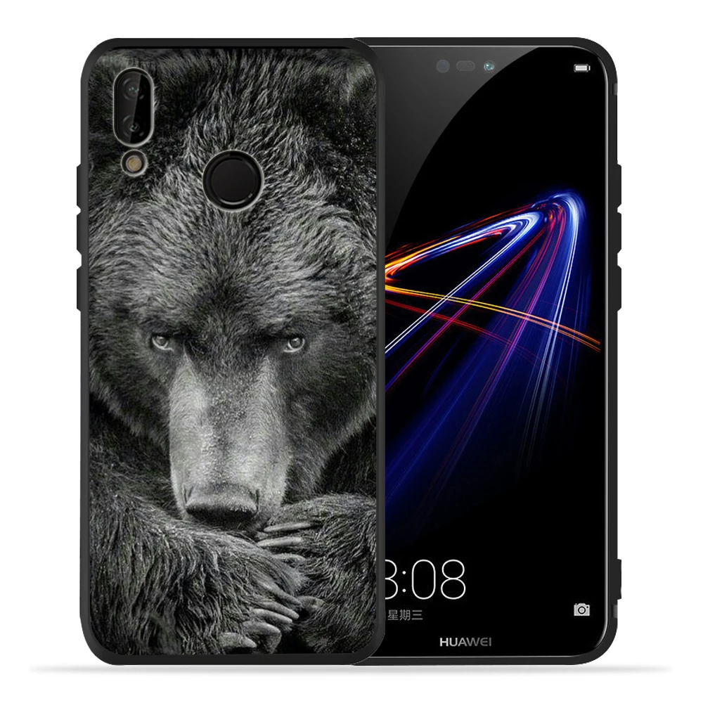 Модный животный черный медведь лев тигр черный чехол для телефона Huawei honor 8 9 10 Lite honor 9X20 Pro P умный мягкий чехол Etui - Цвет: 03