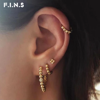 

F.I.N.S Gold Color Cooper Zircon Round Hoop Earrings Set for Women Beads Metal Hoops Earings Fashion Jewelry