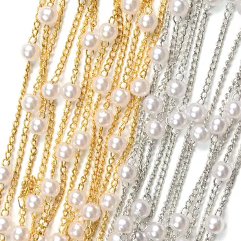 

1M Silver Wire 3/4mm Wrapped Rosary Chain stone Pearls Beads Chains for Jewelry Making DIY Necklace Bracelet Anklet Accessories