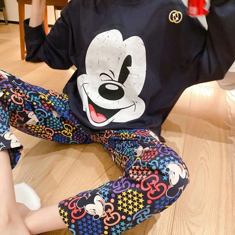 Tanie Disney Mickey Mouse z literą G 2021 jesienne zimowe damskie zestawy piżam z długim
