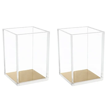 

2 Packs Acrylic Pencil and Pen Holder Gold Desktop Stationery Organizer Office Desk Accessory Makeup Brush Storage Brush Bucket