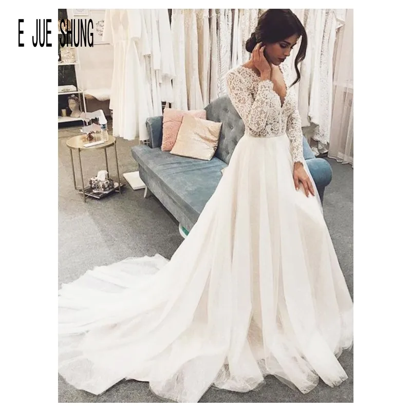E Jue Shung Vestidos De Boda Para Invierno Vestidos De Novia Con Mangas Largas Y Escote En V Vestidos De Novia Con Vestido De Novia Vestidos De Novia Hechos A Medida Vestidos De