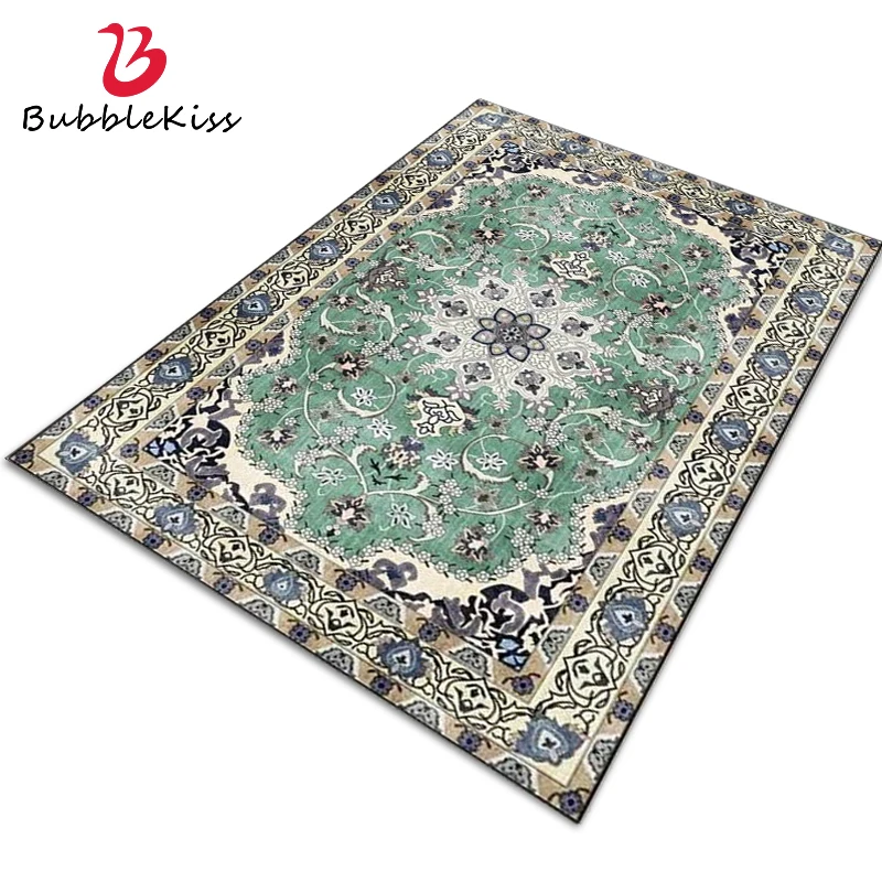 

Bubble Kiss Retro Style Carpets Green Geometric Ethnic Living Room Area Rugs HD Printed Home Bedside Hallway Decor Anti Slip Mat