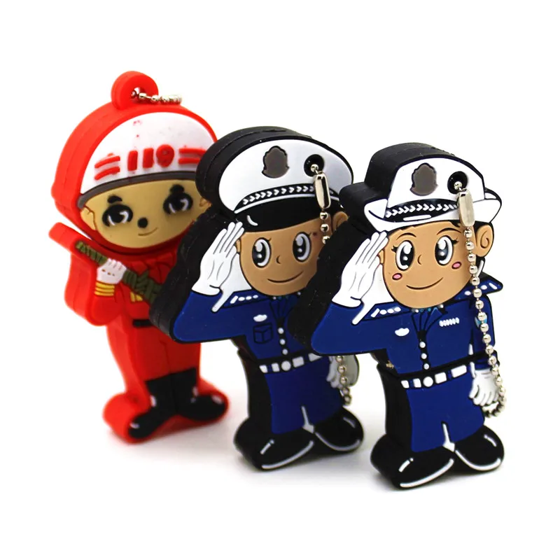 Симпатичный полицейский USB флеш накопитель 64 ГБ 32 4 8 16 мультяшный пожарный Флешка